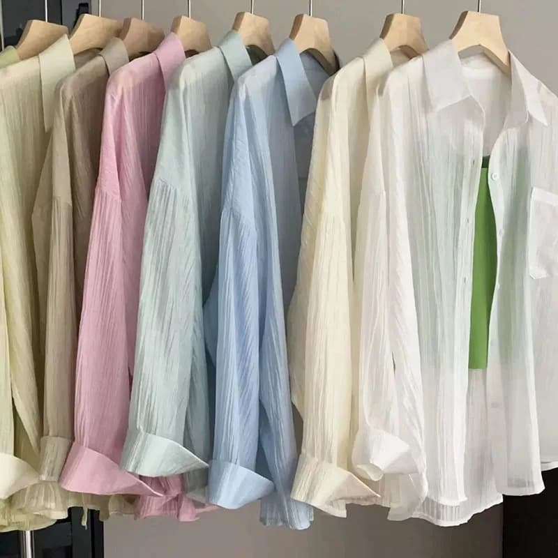 Camicia in Chiffon Trasparente da Donna, Cardigan Casual Resistente ai Raggi UV, Blusa Estiva Sottile Protettiva dal Sole, Camicia Base per il Pendolarismo in Stile Coreano