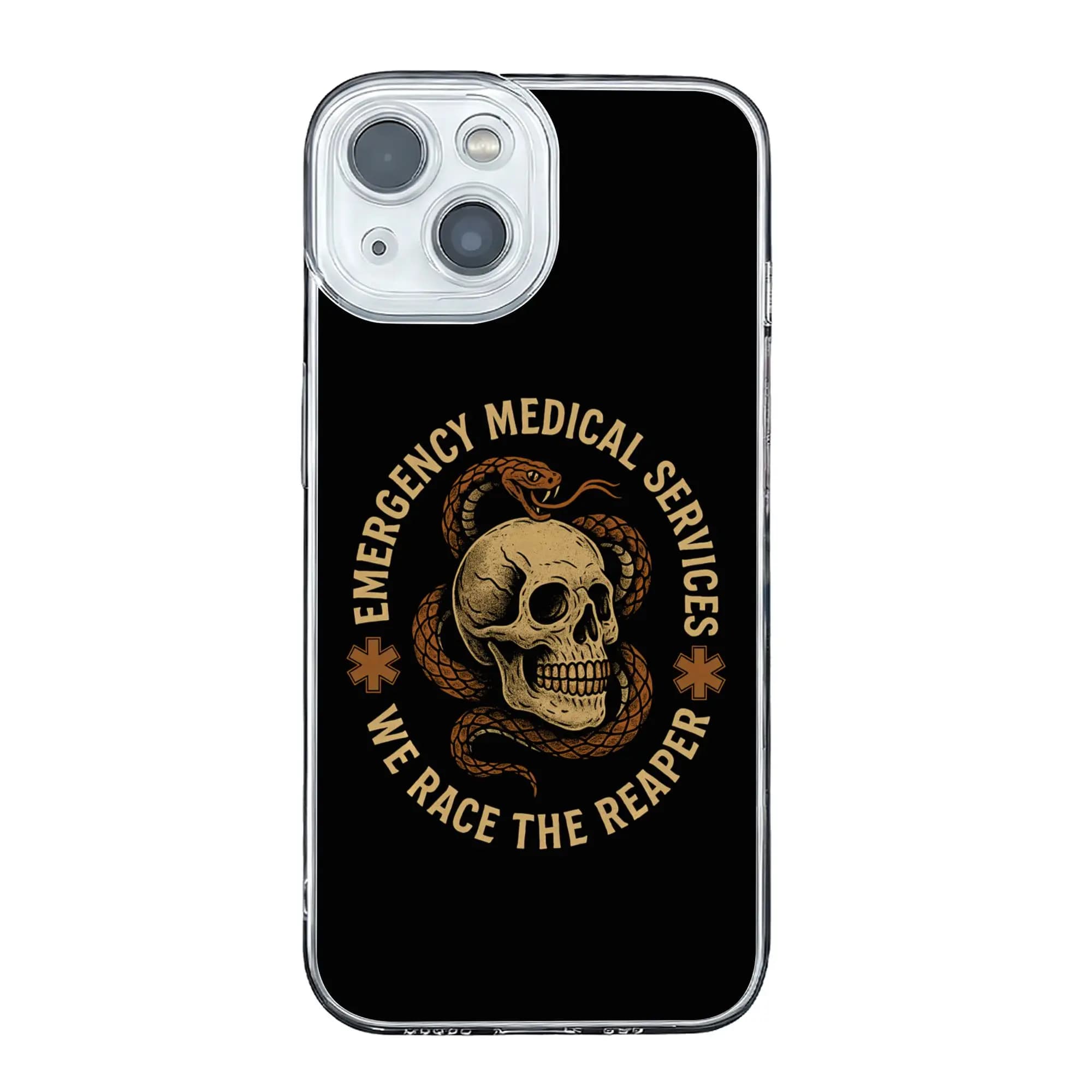 Cover anti-collisione per iPhone 17 16 15 14 13 12 11 Pro Max con tema EMT EMS Servizi Medici di Emergenza - We Race The Reaper