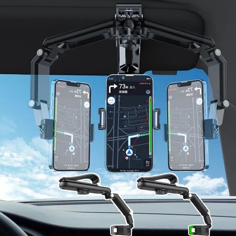 Supporto universale per telefono 360 ° Supporto per Telefono Multifunzionale Girevole per Visiera Parasole Auto