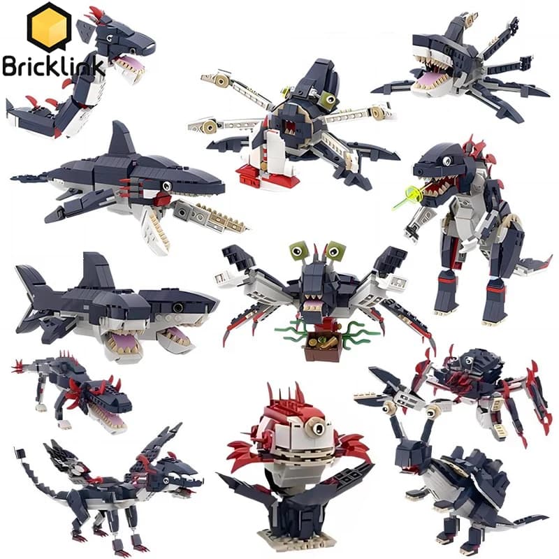 Bricklink Idee Subnautica Monsters of the Deep 31088 Sea Hungry Shark World Creativo Building Blocks Giocattoli per bambini Regalo di Natale