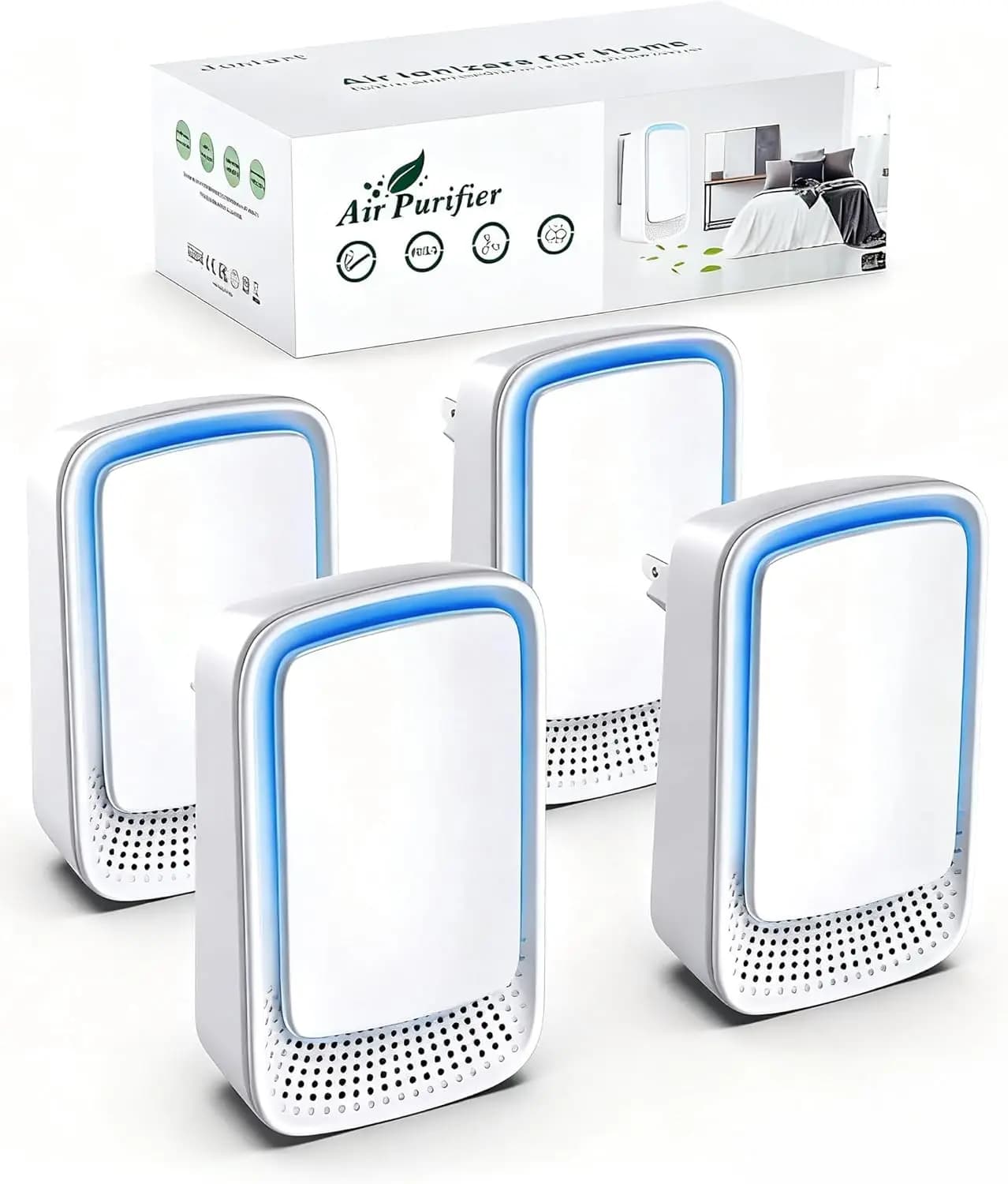 Purificatore ionizzatore d'aria plug-in da 4 pezzi, generatore silenzioso di ioni negativi per casa, ufficio, cucina - Mini filtro dell'aria portatile