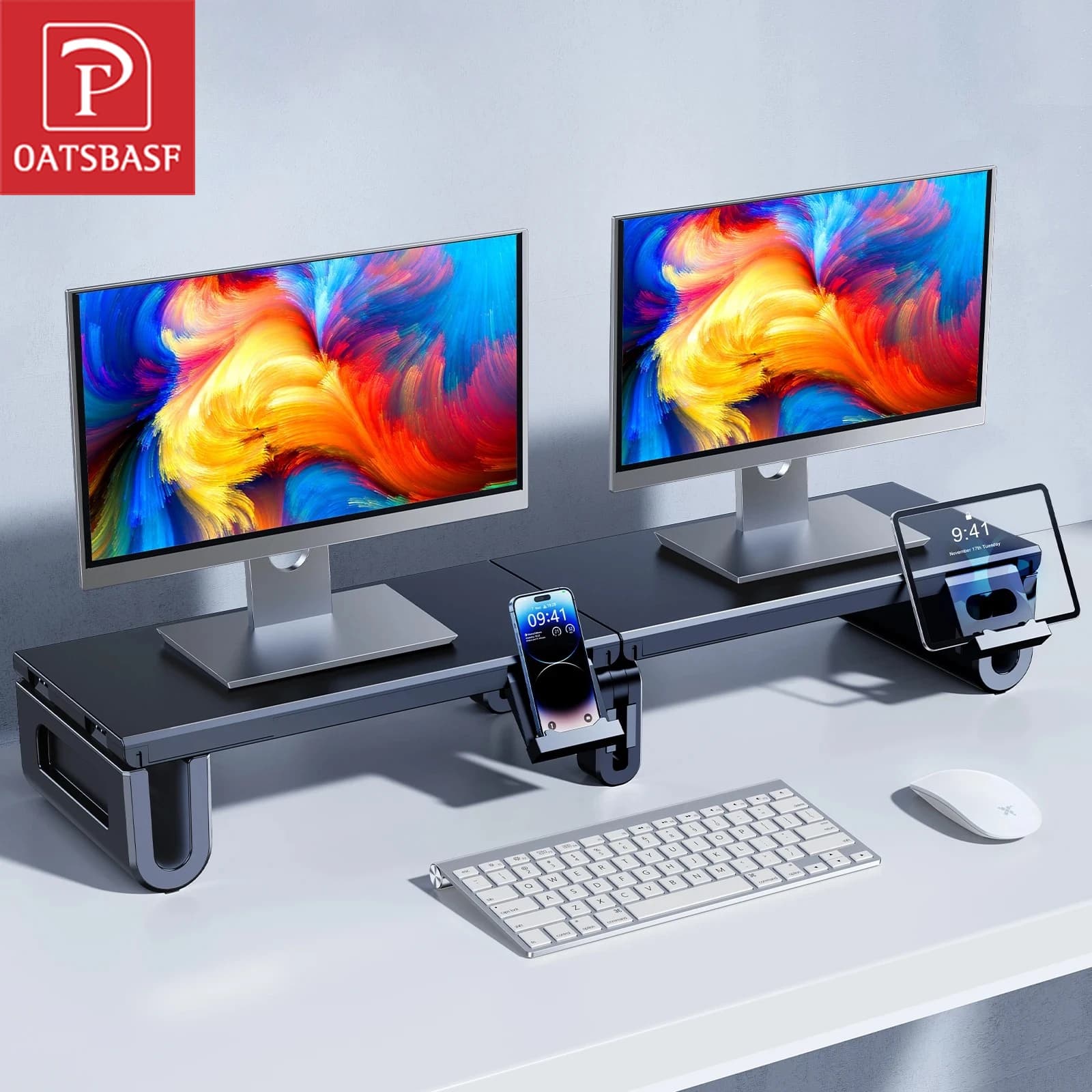 Oatsbasf Double Monitor Support Riser Table Organizer Support for High Adjustable Laptop Organizer with Laptop Table Support