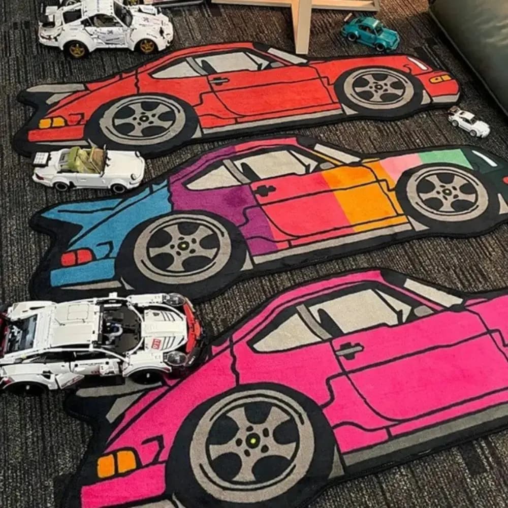 VIKAMA Tappeto creativo per auto da corsa, tappeto da comodino per camera da letto, tappetino per sala da gioco, morbida coperta per tappetino per decorazioni per la casa che riduce il rumore