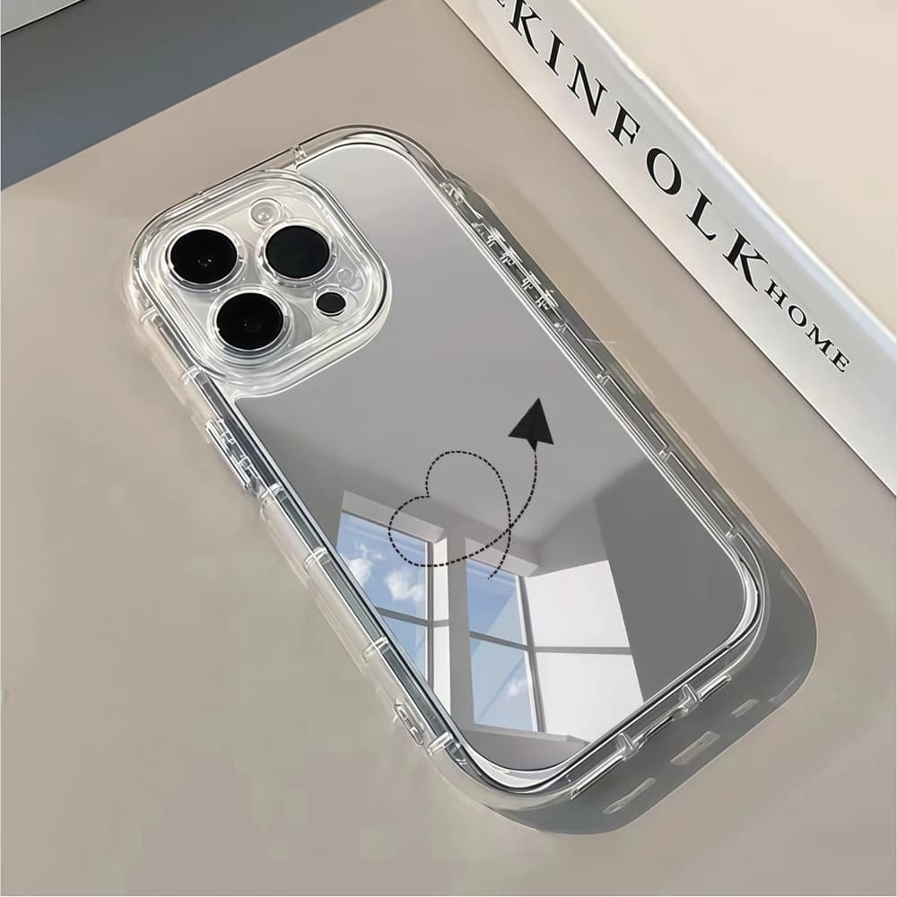 Custodia Morbida Antiurto INS con Specchio per Trucco e Design Traiettoria Aereo per iPhone 17 16 15 14 13 12 11 Pro Max XS X XR 7 8 Plus