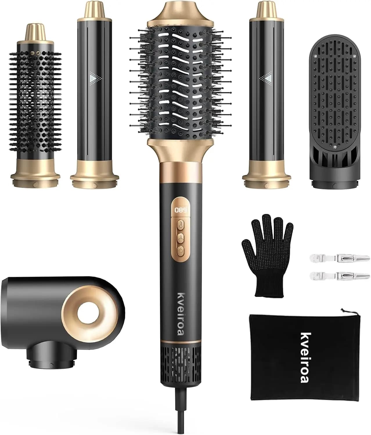 6-in-1 hot air brush and hair dryer with automatic hair curling, quick drying, styling without frizz effect, no heat damage, travel bag