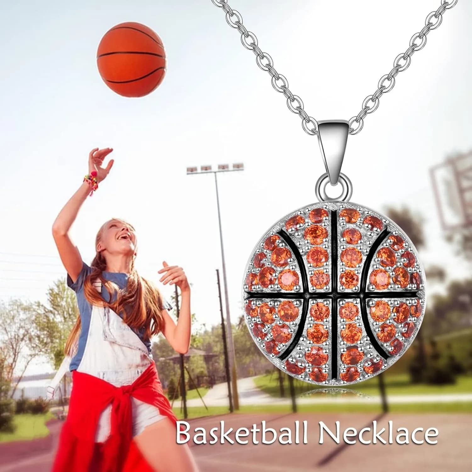 Sports necklace with basketball alloy pendant, elegant and creative, for everyday use, birthdays, gifts for sports enthusiasts/night games