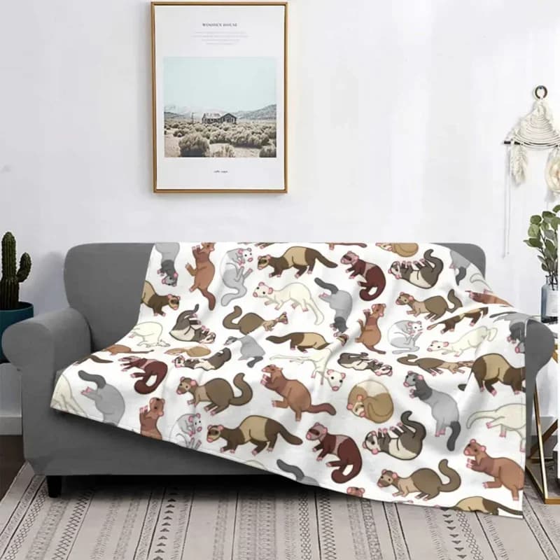 Furetti pelosi coperta con motivo animale Cryptid coperta Fuzzy divertente e traspirante per copriletto invernale
