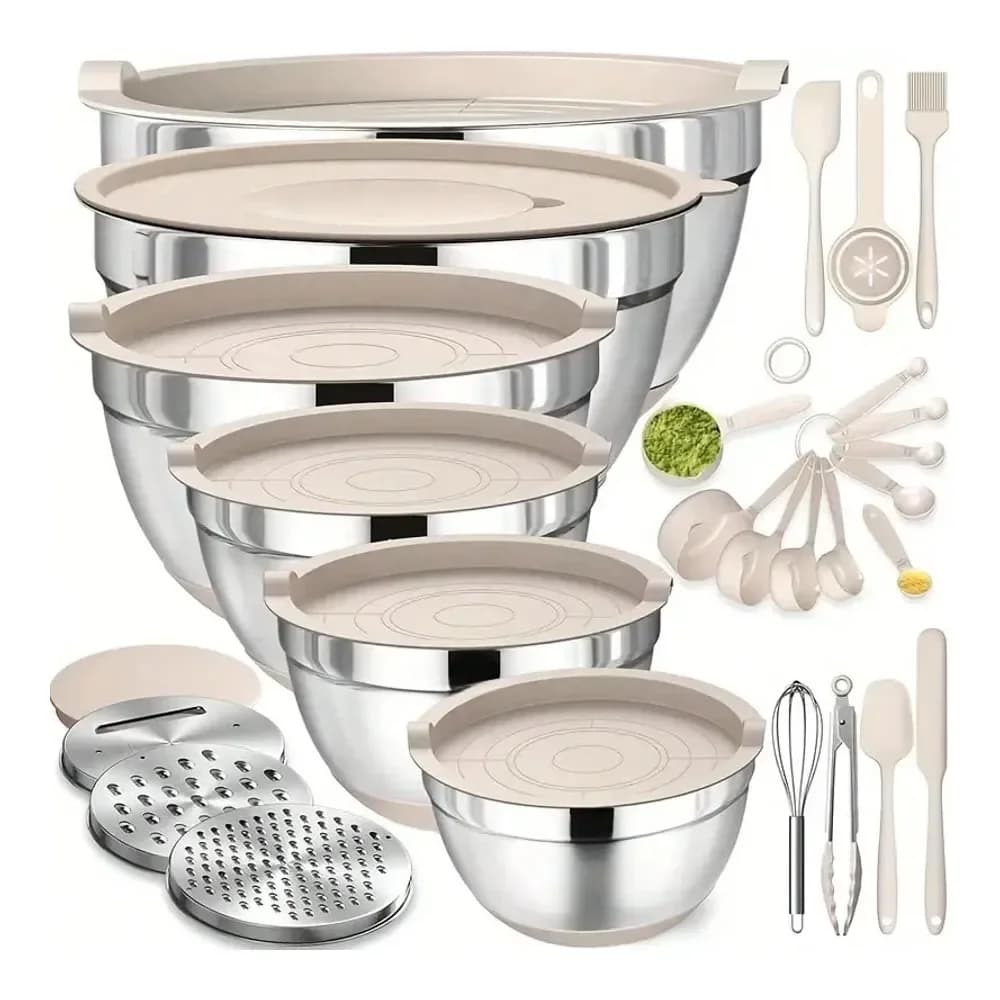 Set di 26 ciotole per mescolare con coperchi e grattugie, set di ciotole per mescolare insalata in acciaio inossidabile, utensili da forno, accessori per la cucina domestica