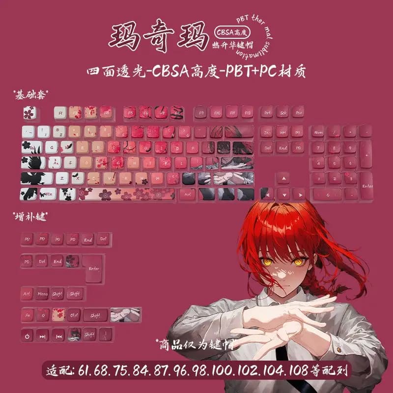 131 tasti Copritasto traslucido SakuraRaven Budino Makima Anime Copritasti CBSA PC Copritasti Tastiera meccanica per 64/68/71/108