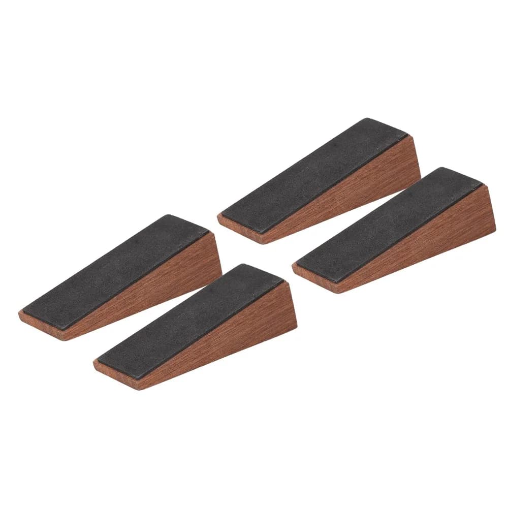 Set di 4 Fermaporta Triangolari in Legno di Sapele Marrone Scuro, Fermaporta Universale in Stile Minimalista Antiscivolo