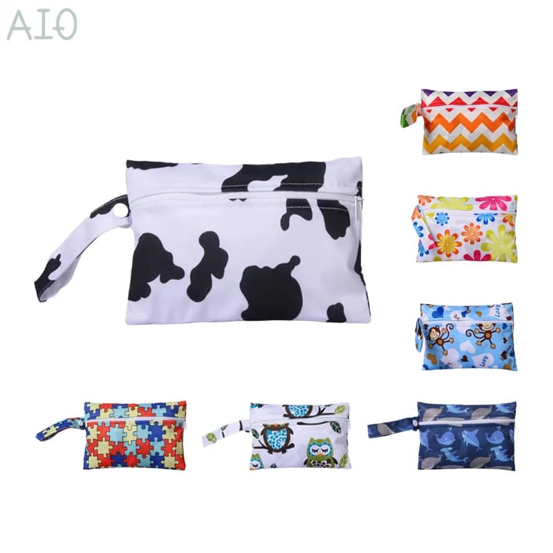 AIO 14*20cm borsa per pannolini per bambini stampa impermeabile Wet Dry pannolino cerniera borsa passeggino Carry Pack borsa da viaggio per pannolini all'aperto