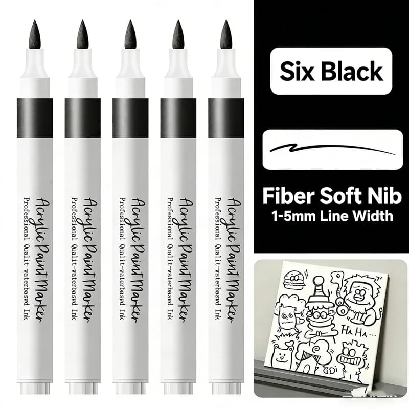 6pcs/set Acrylic Marker ,Brush Permanent Pen Art Supplies for Black Paper,Tire,Plastic,Stone,Painting for,Beginners White