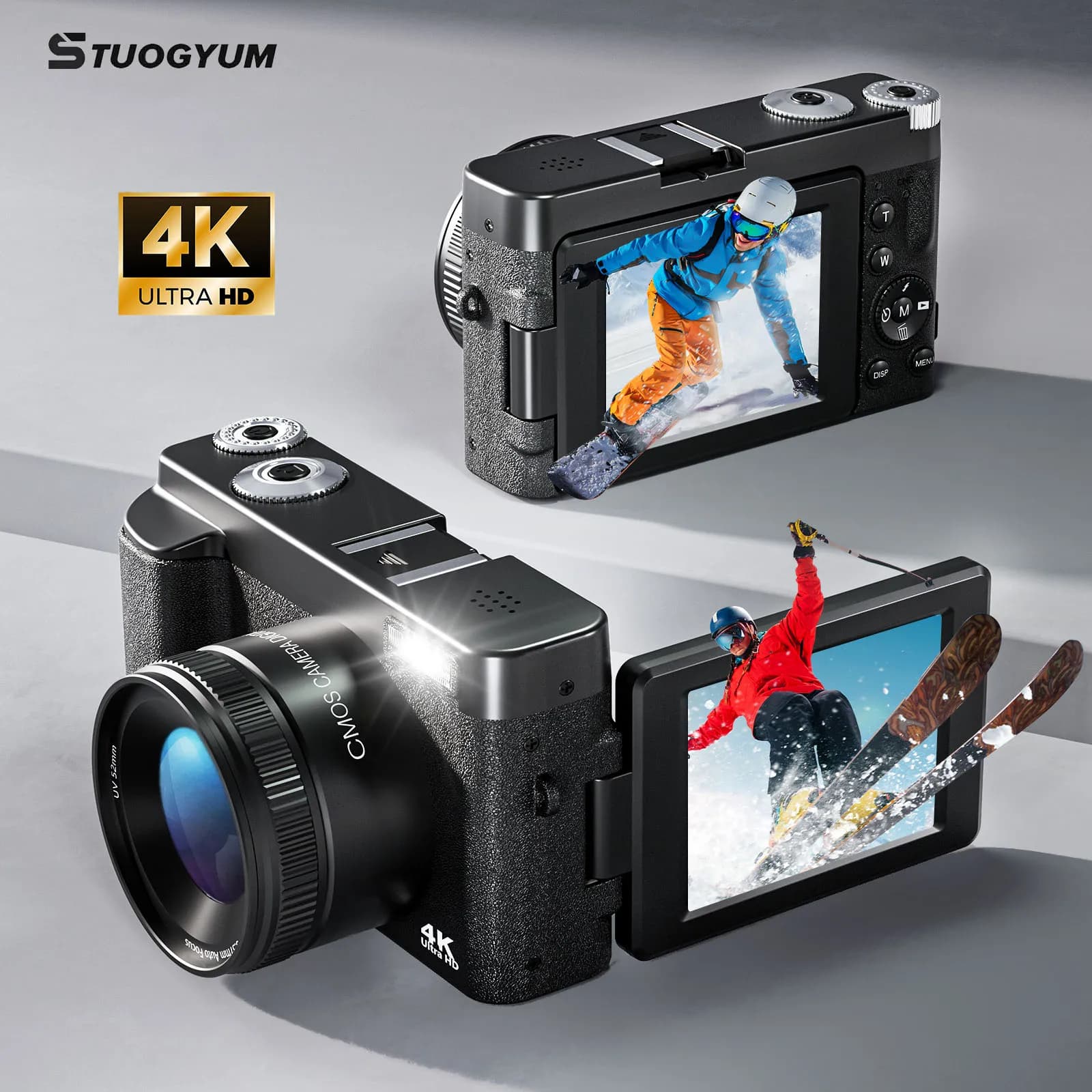 Fotocamera digitale 4K Fotocamera fotografica Webcam Autofocu da 48 MP Videoregistratore Vlog Fotocamere compatte Schermo ribaltabile con rotazione di 180 gradi