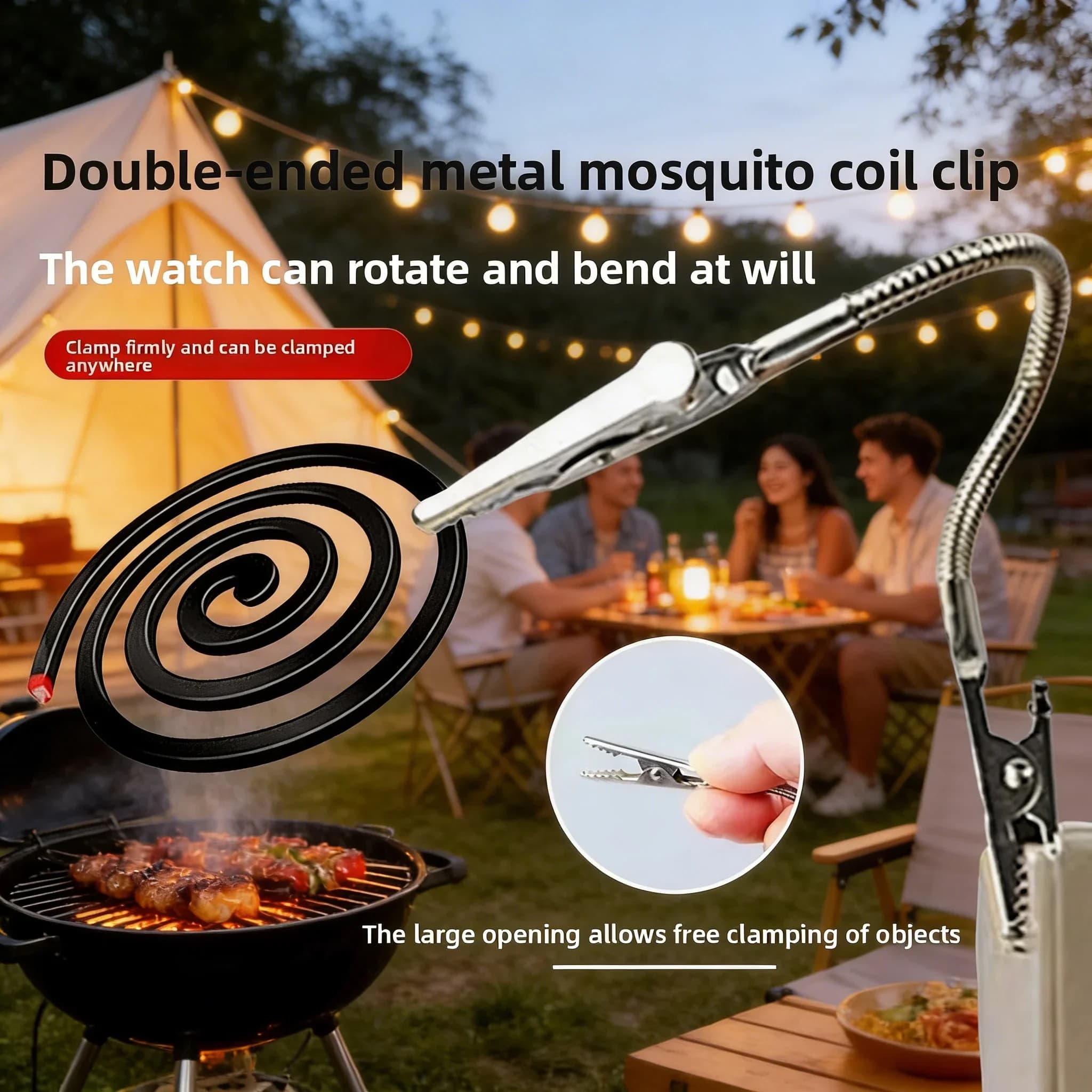 Clip Flessibile per Spirali Antizanzare in Metallo, Multiuso, a Doppia Testa, Tipo Alligatore, Supporto Specializzato per Spirali Spezzate, Clip per Etichette/Foto