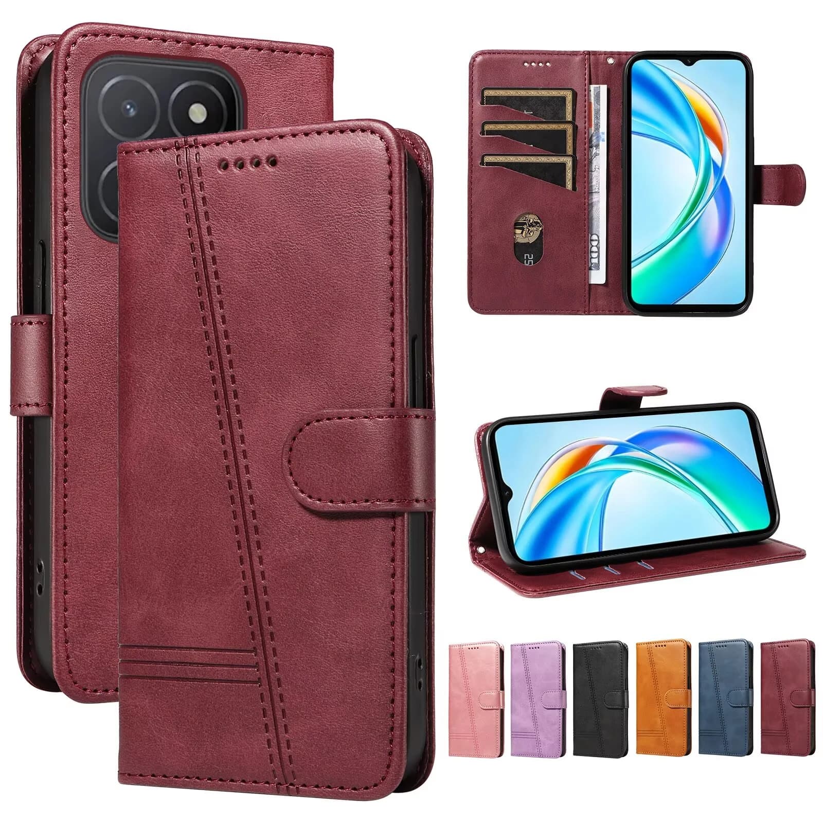 Leather Case For Huawei Honor 200 Pro 90 Smart 5G 70 50 Lite X8 4G X7 X6 X6A X7A X7B X7C X6B X5B Plus Magic 6 5 Cover Wallet