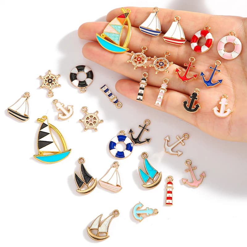 10 pezzi di ciondoli nautici marini oceano mare tema ancoraggio timone barca faro ciondoli smaltati per l'estate accessori gioielli fai da te W447