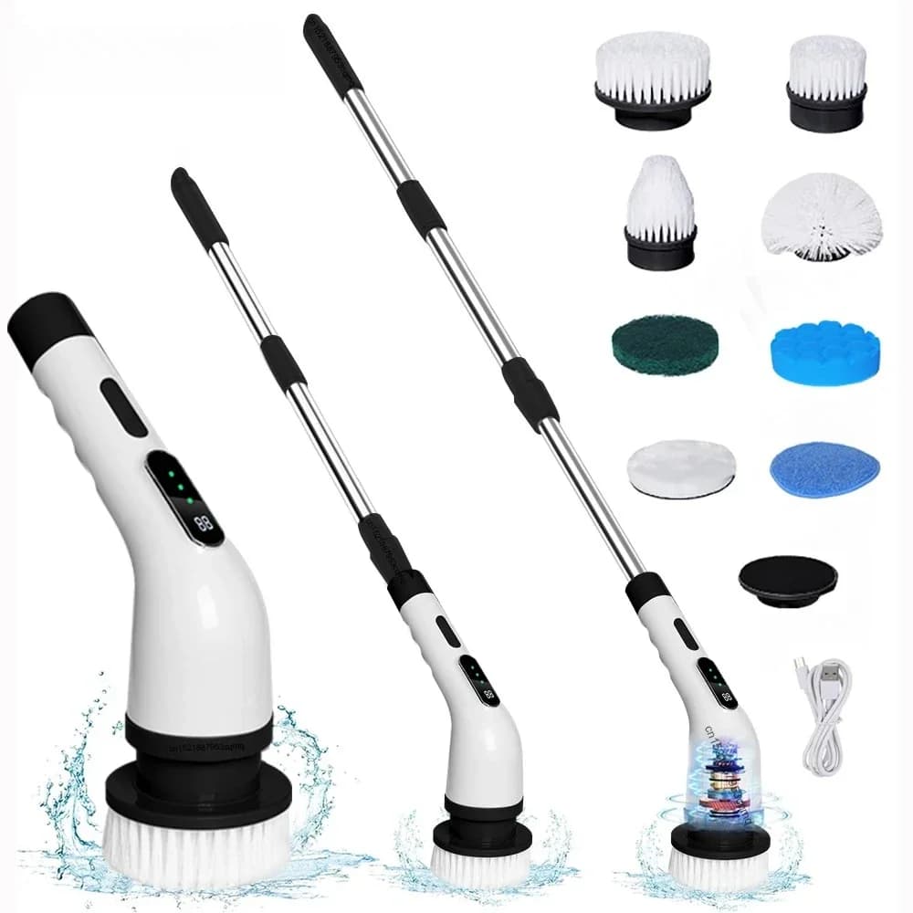 Spazzola elettrica per la pulizia del bagno 9 in 1 - Lavapavimenti rotante wireless per WC/cucina/piastrelle