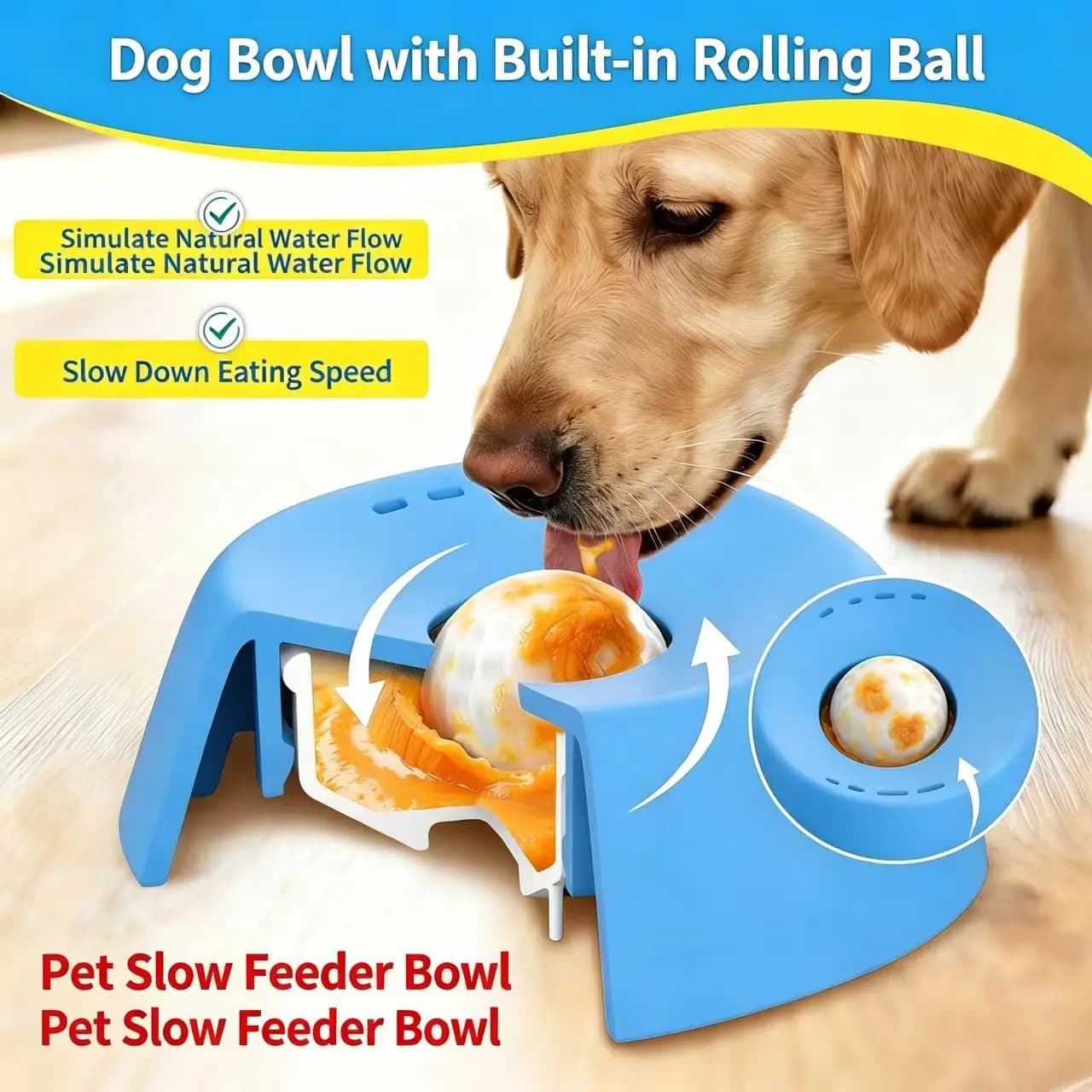 No Mess Anti Spill Interactive Pet Lick Bowl Rolling Ball Silicone Slow Feeder For Puppy Kitten Wet Food Yogurt