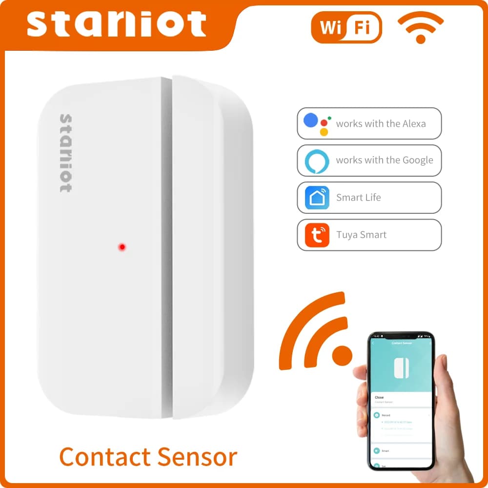 Sensore WiFi per Porte e Finestre Staniot Smart Tuya, Rilevatore di Apertura/Chiusura Compatibile con Alexa, Google Home e App Smart Life