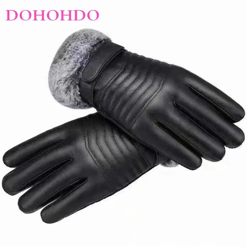 Guanti in pelle con touch screen, guanti da sci, guanti invernali neri da uomo, guanti da equitazione imbottiti in velluto per stare al caldo, antivento, Guantes Moto