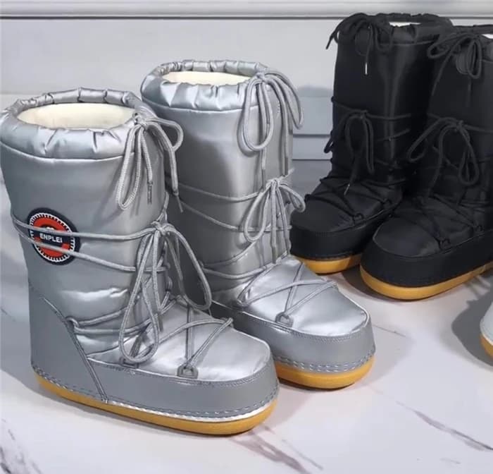 Stivali da donna argento Stivali da neve invernali genitore-figlio Scarpe calde con plateau stringate alla moda per donna Stivali spaziali antiscivolo impermeabili