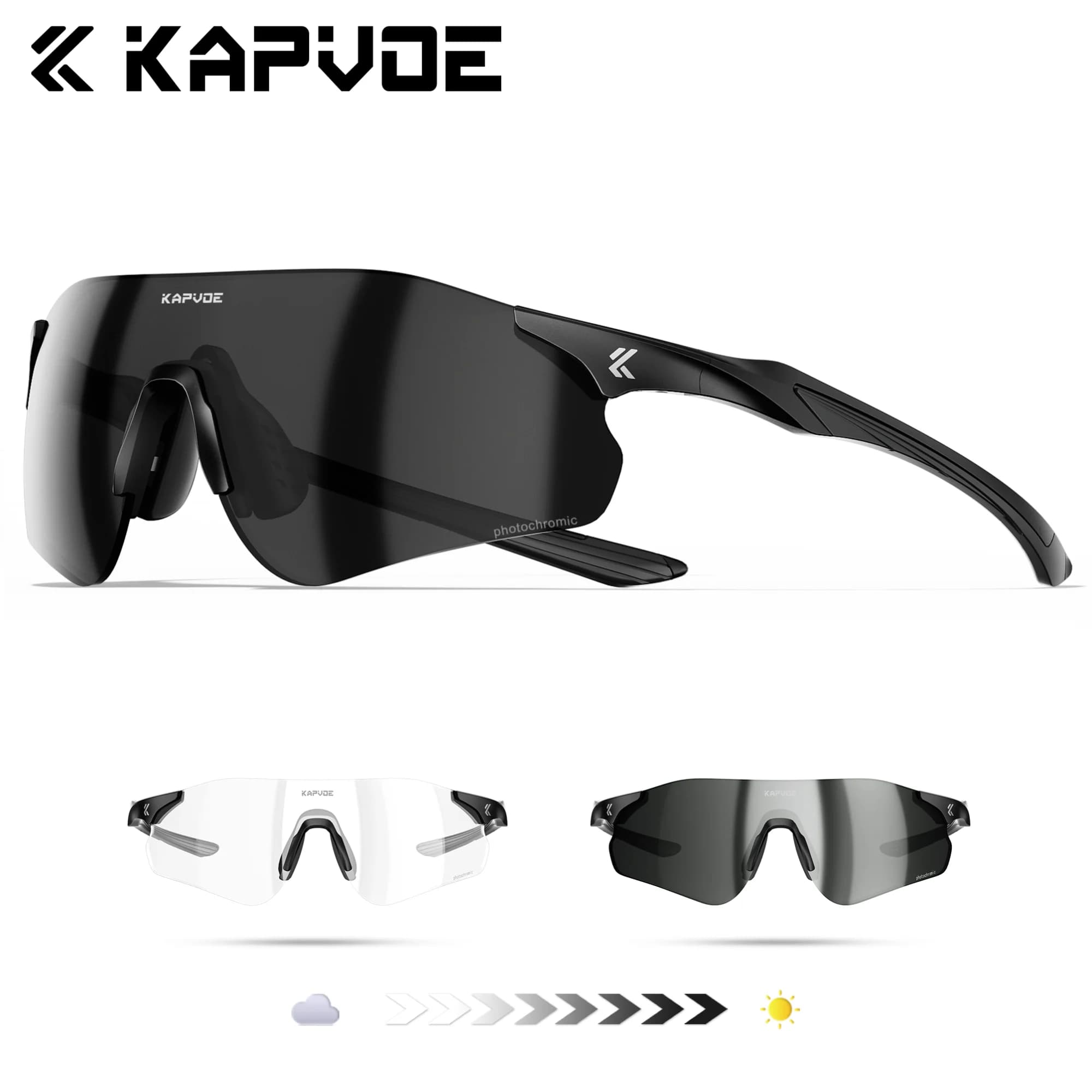 Kapvoe Occhiali da sole fotocromatici leggeri Occhiali da trekking Occhiali da ciclismo Occhiali da corsa UV400 Occhiali da bicicletta sportivi MTB