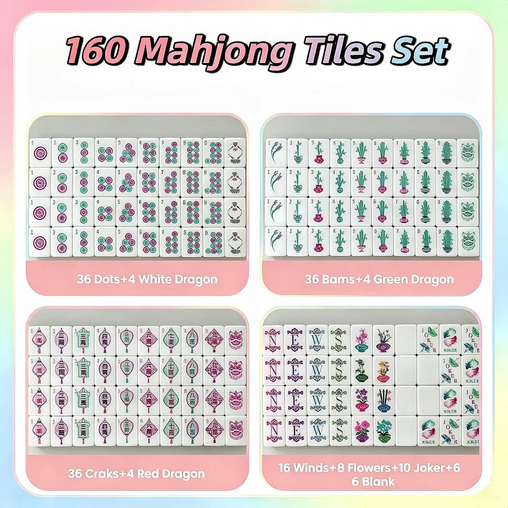 2026 New American Mahjong Tiles Set Pink Plaid Engraved Acrylic Carved Mah Jongg Sets Indoor Table Games for Mahjong Fans