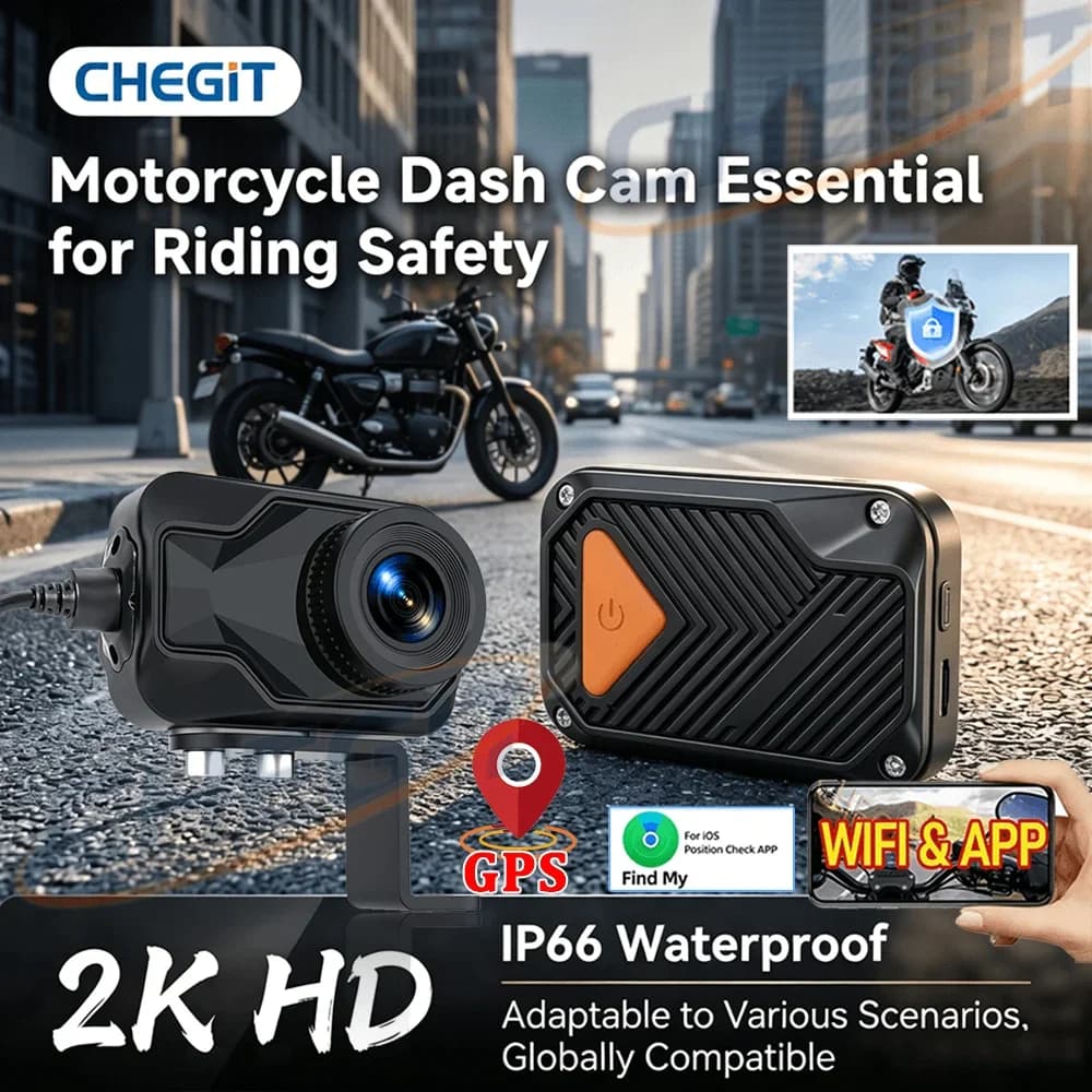Dash Cam DVR 2K QHD per Moto con GPS Opzionale, WIFI, Impermeabile IP67, Telecamera Frontale per Bici Elettrica e Motocicletta
