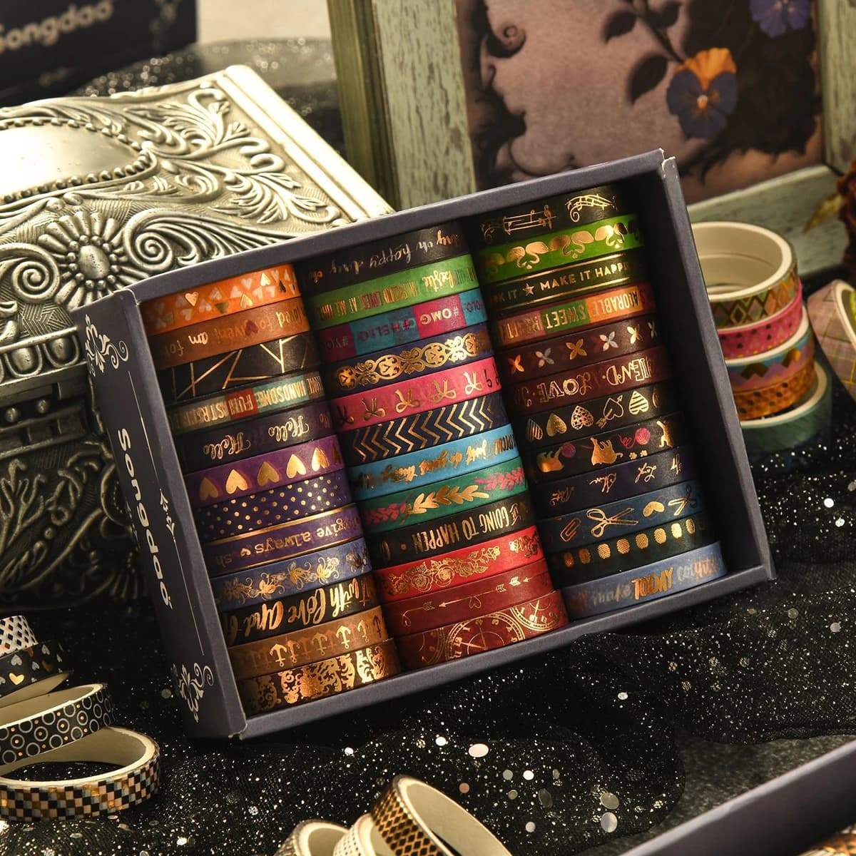 Set di 36 rotoli di nastro washi sottile dorato con lamina, 7 mm, per scrapbooking, journaling, planner e quaderni