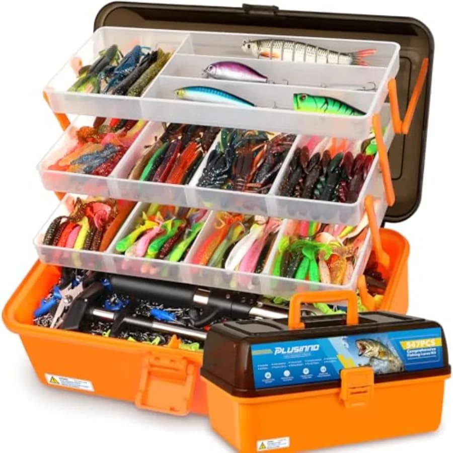 Grande Scatola Porta Attrezzatura a 4 Strati con Kit di 547 Esche da Pesca Incluse - Pinze, Crankbait, Ami, Pesi e Accessori - Nuovo