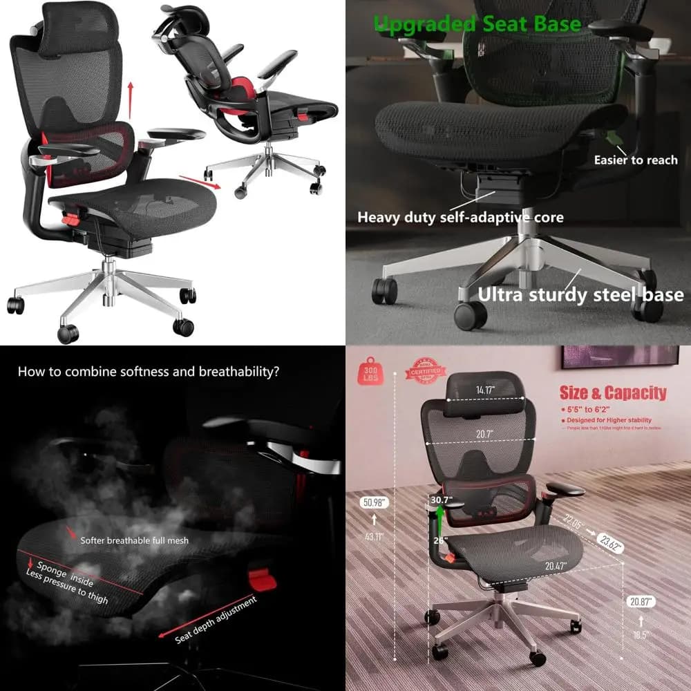 Sedia da gaming ergonomica in rete con schienale alto con supporto lombare regolabile e poggiatesta per utenti grandi e alti, con braccioli 5D
