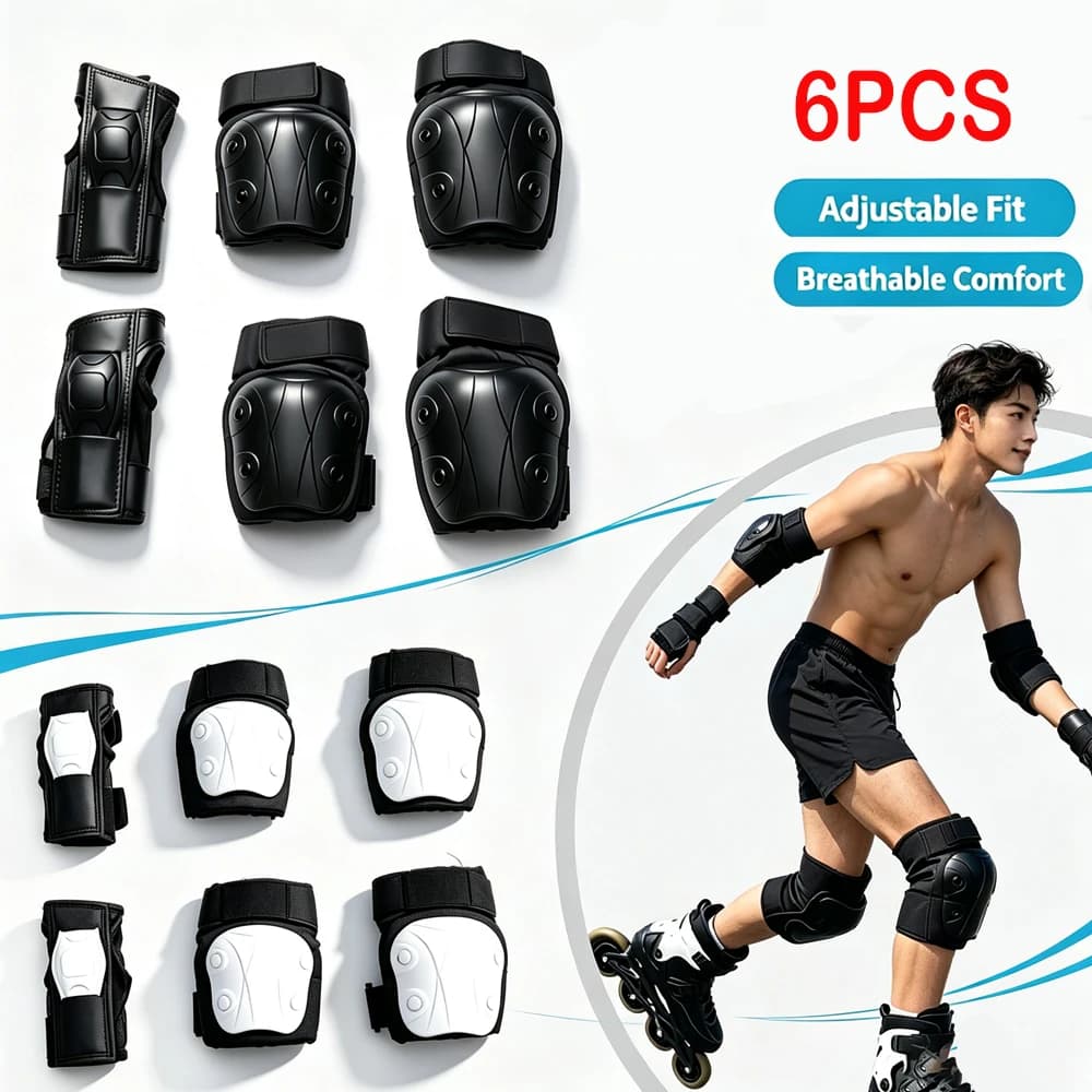 6 in 1 Protective Gear Set Knee Pads Elbow Pads Wrist Guards, Hard PP Shell EVA Foam Padding for Skating Scooter Roller Sports