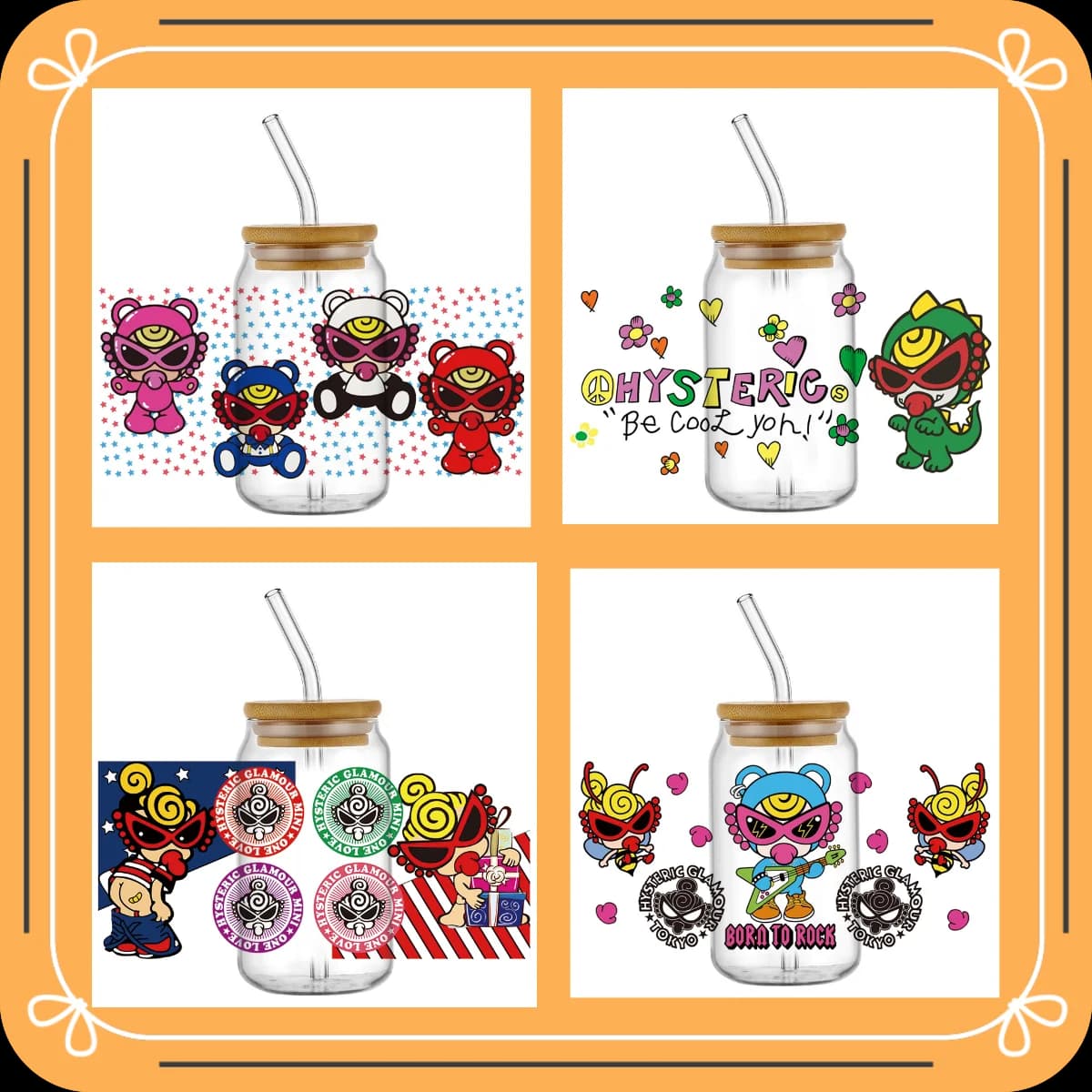 DTF UV stickers with Japanese mini cartoon pattern, waterproof, DIY, for 16oz Libbey glasses