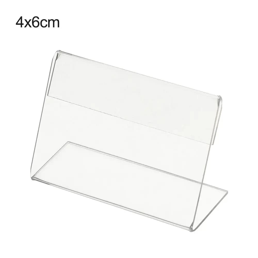 Mini negozio al dettaglio Espositore per cartelli in acrilico a forma di L Porta etichette per scaffali Porta etichette per cartoline dei prezzi Supporto da banco