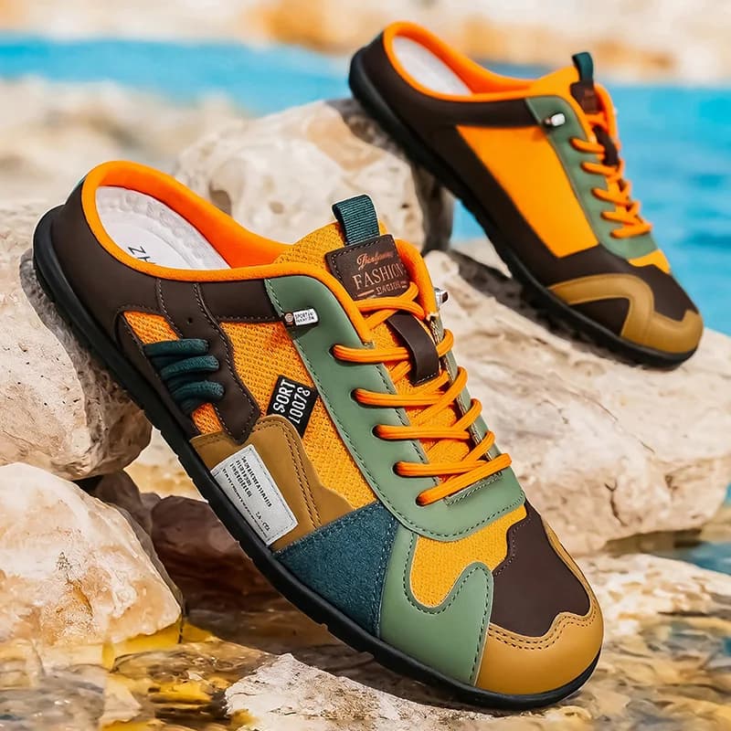 Spring and Summer Fashionable Color-Blocked Outdoor Casual Fashion Half-Slippers, Comfortable Soft-Soled Beach Walking Shoes, Breathable and Soft Slip-Ons for Home Use