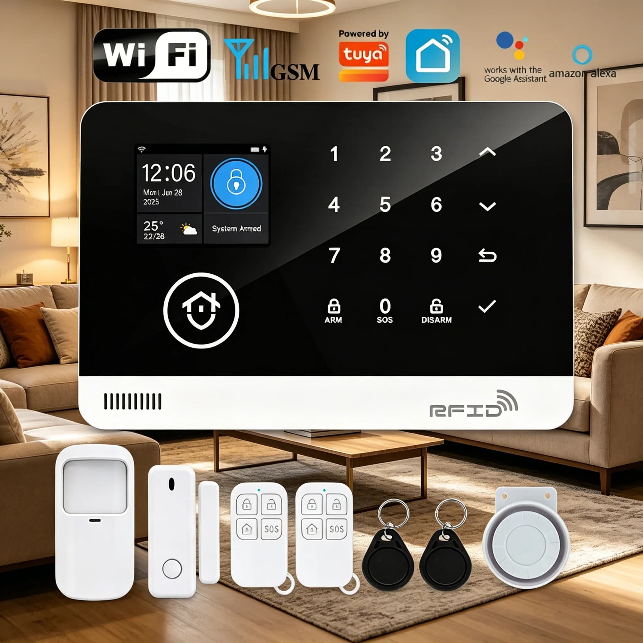 Kit Allarme Casa Intelligente Wireless Tugard, Connessione WiFi e GSM Dual Band, Monitoraggio Remoto tramite APP, Sensore Antifurto per Porte e Finestre con Telecamera
