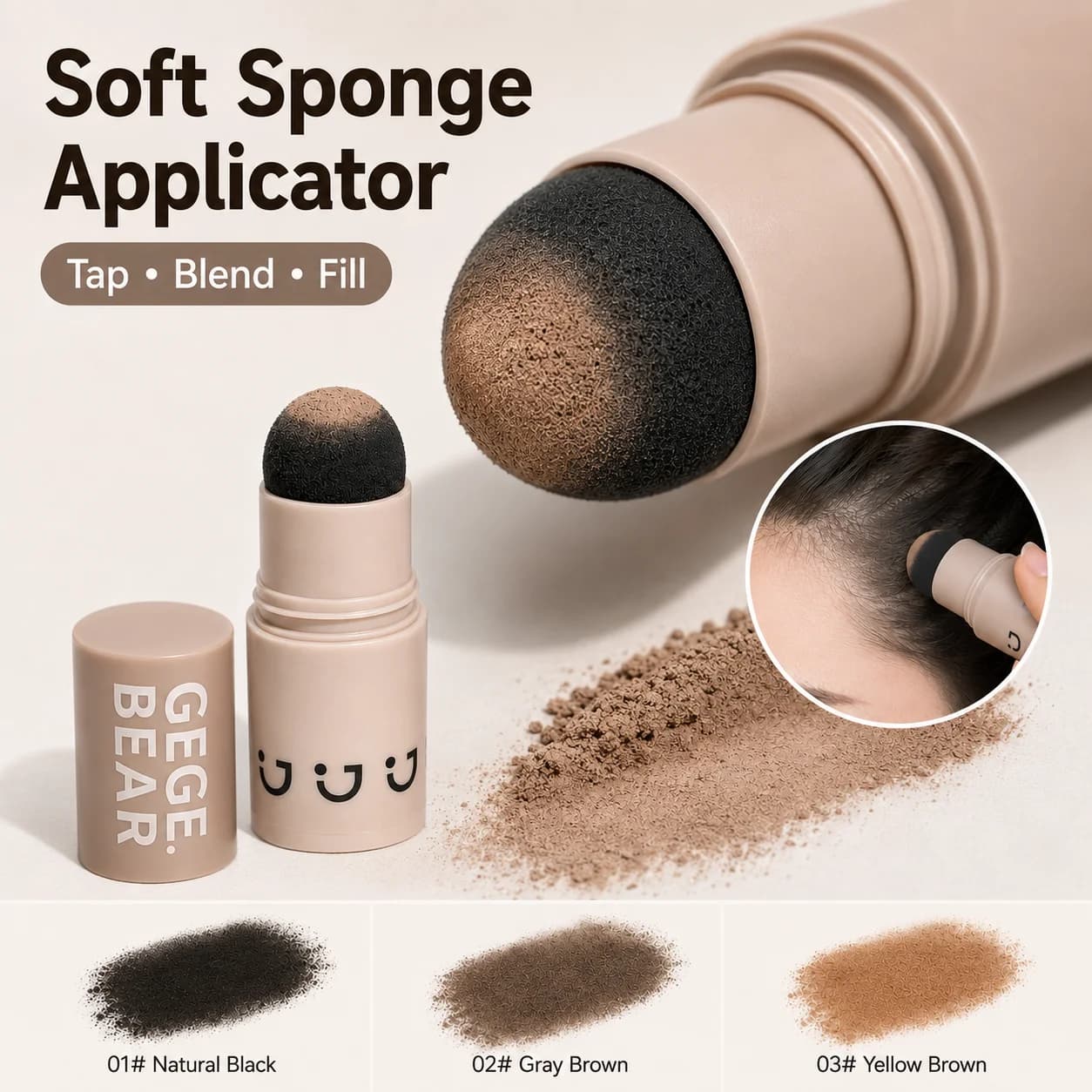 Hairline Shadow Powder Stick Waterproof Root Touch Up Concealer for Gray Roots Thinning Hair Natural Hairline Filler 3 Colors