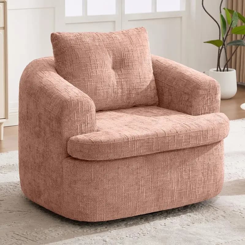 360 ° Swivel barrel chair with double layer pillow design for living room, office, bedroom, hotel - Chair with pink accent, 36,6