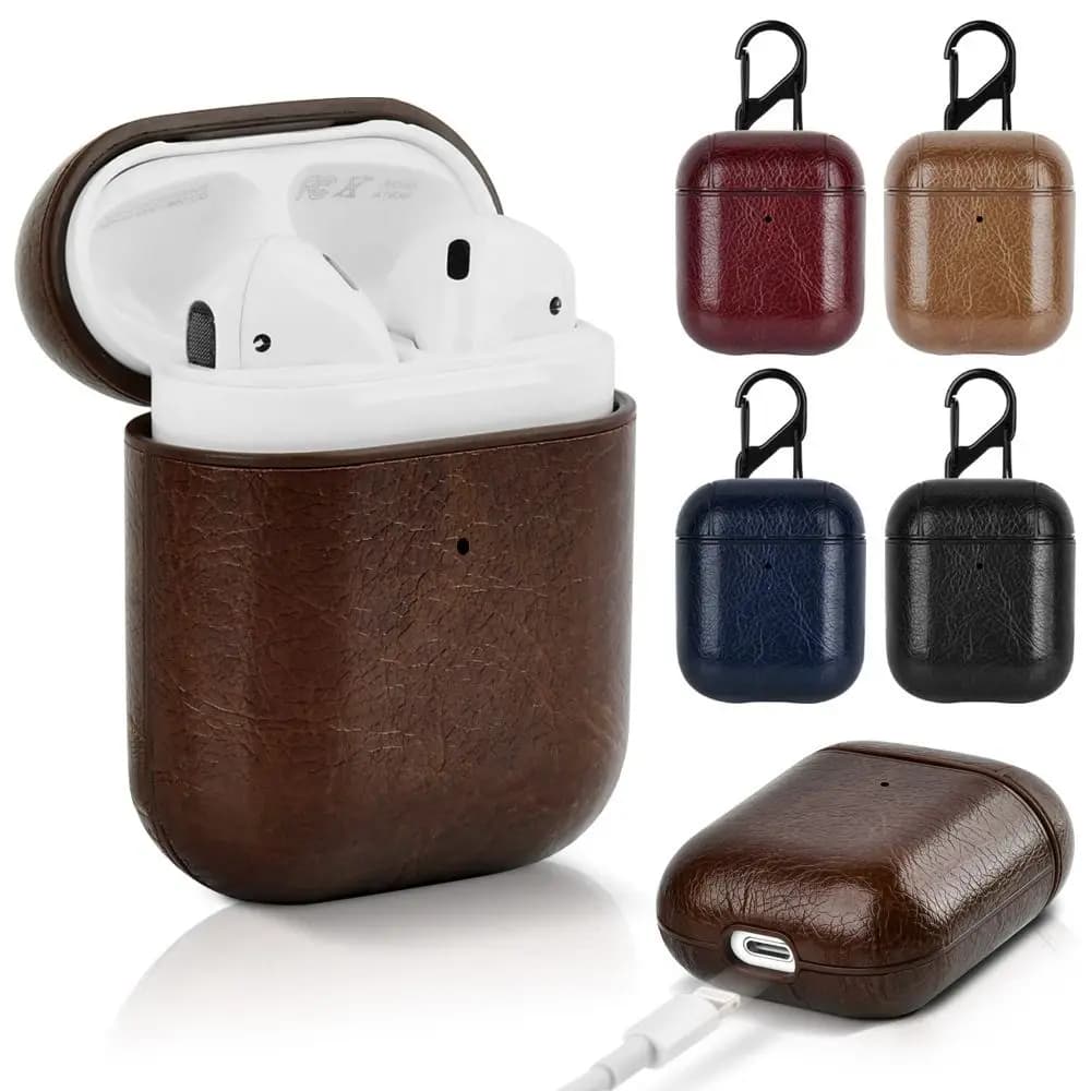 PU Leather Headphone Case for AirPods 1/2 Gen Headphone Cover Wireless Headphone Cover with Carabiner