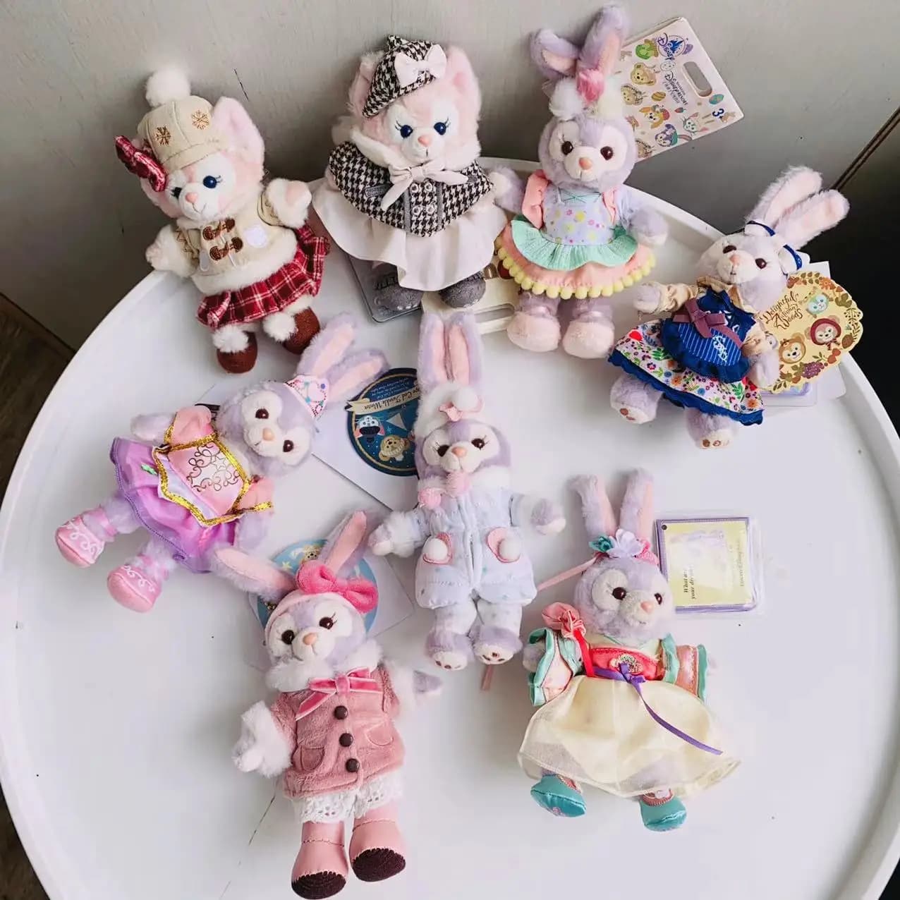 Disney Stellalou Duff Anime Figure portachiavi e borsa in Peluche Pandent Peluche coniglio e orso decorazioni per borse in pelle