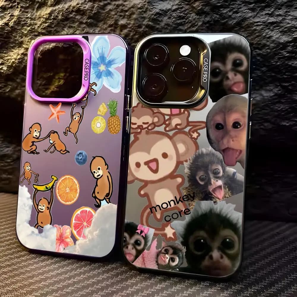 Classic Monkey Cute Phone Case For iPhone 17 16 15 14 13 12 Pro Max Air Aurora Matte Laser Metallic Case