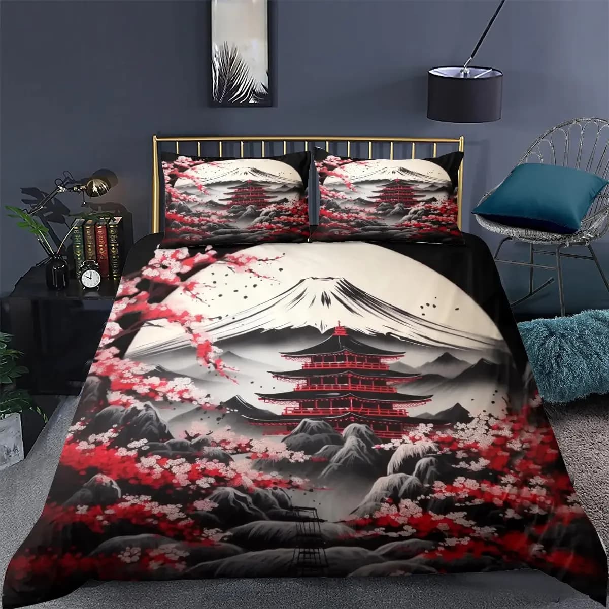 Set copripiumino da costruzione giapponese per adolescenti Copripiumino queen size Leggero 2 federe 1 copripiumino senza piumino
