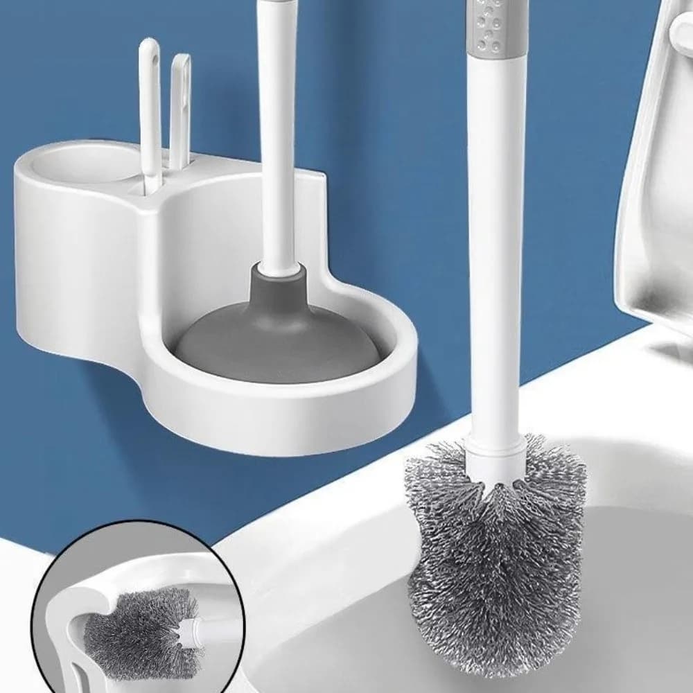 Spazzola per WC Multifunzionale in Silicone con Supporto a Parete, Set di Accessori per la Pulizia del Bagno