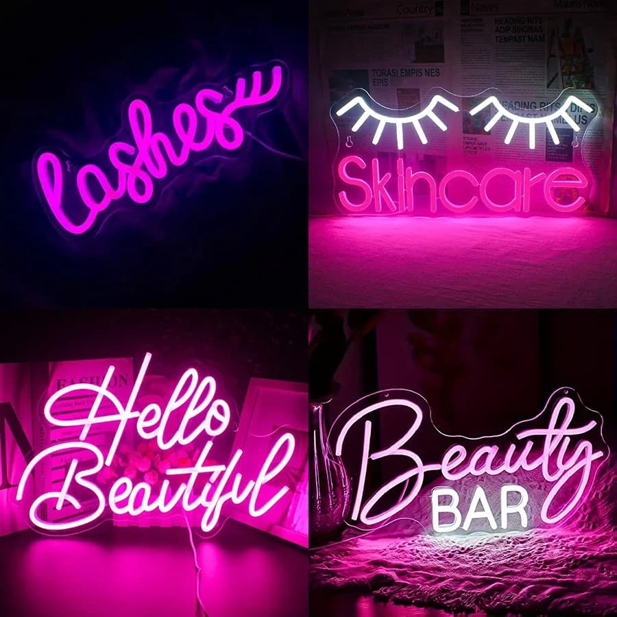 Insegna al neon Ciglia Luce Rosa Bagliore LED Insegna alimentata tramite USB per la decorazione della stanza delle ciglia Ragazze Make up Beauty Bar Decor Decorazione della parete di casa