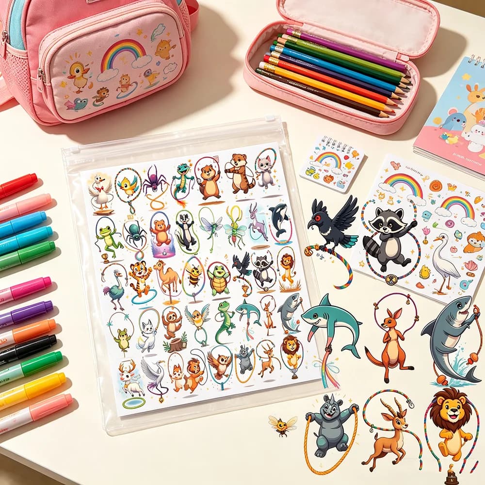 54PCS Cute Cartoon Animal Temporary Tattoos Waterproof Long-Lasting Jumping Rope Stickers Body Art Fake Tattoos Kids Toys