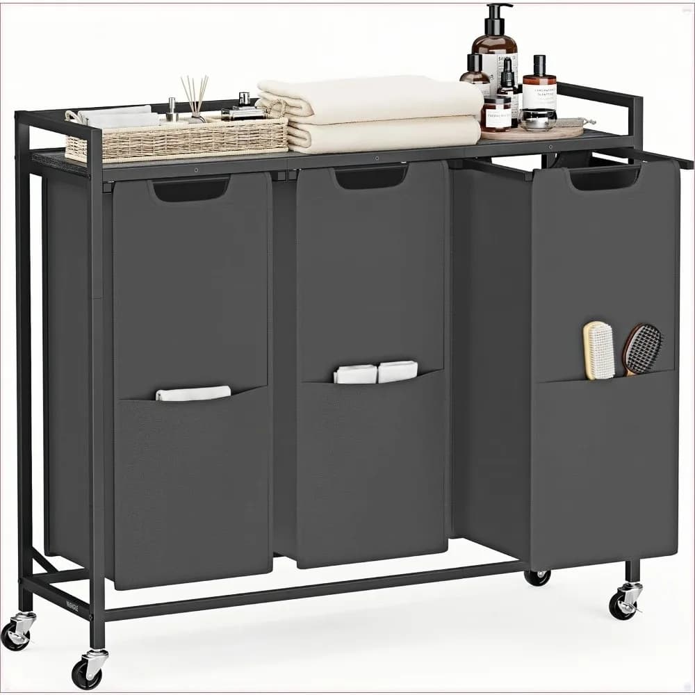 Separator for Bucato, 165 Liters Basket for whiteware (165 L) with 3 shelves, removable bags, pockets, grey ardesia and anthracite grey