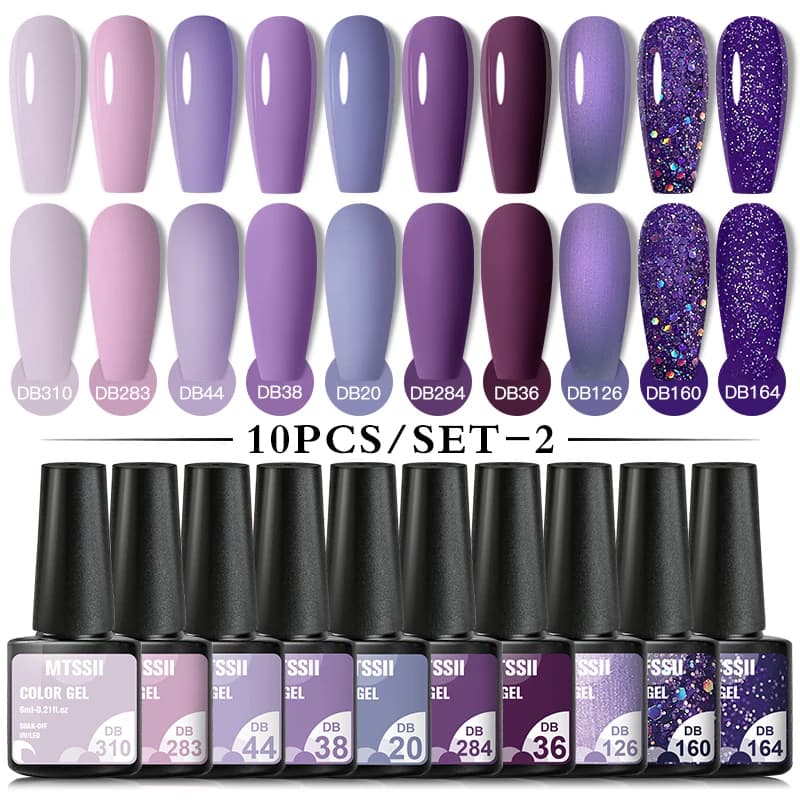 Mtssii 6/10Pcs Set di smalti per unghie in Gel nudo Set di smalti per unghie con Glitter Semi permanenti Soak Off UV Led Gel Kit per Nail Art Base Top Coat