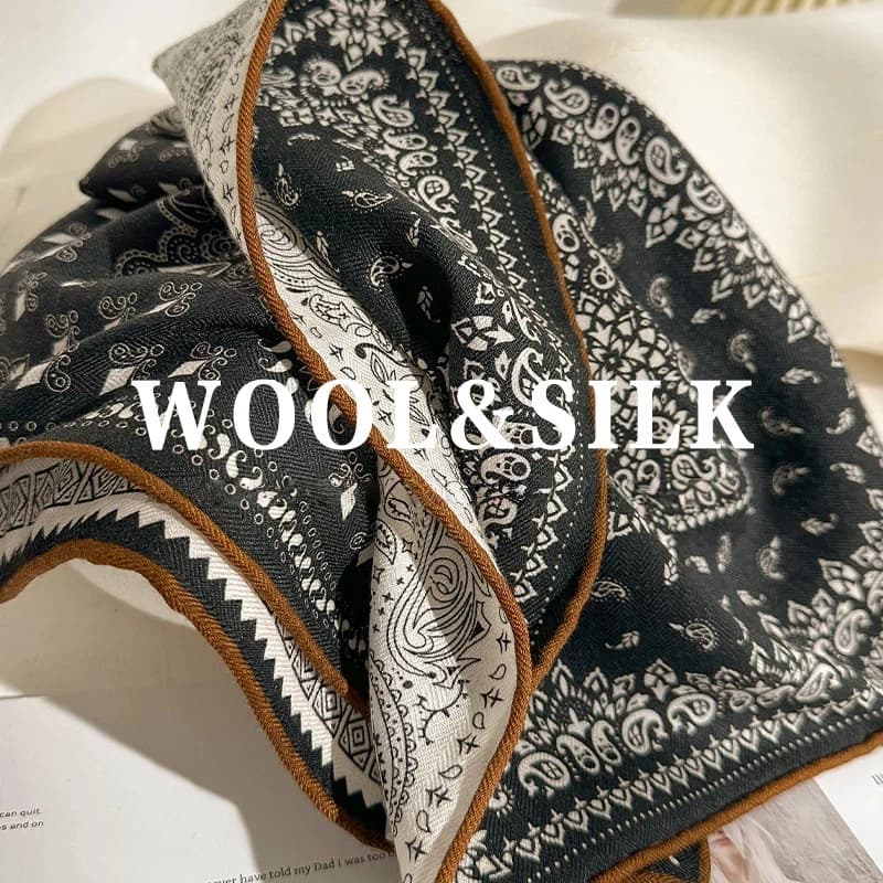 2026 Winter Luxury Designer Scarf for Women 70% Wool 30% Silk Patchwork Paisley Print Neck Scarves Bandanas Man Accessory