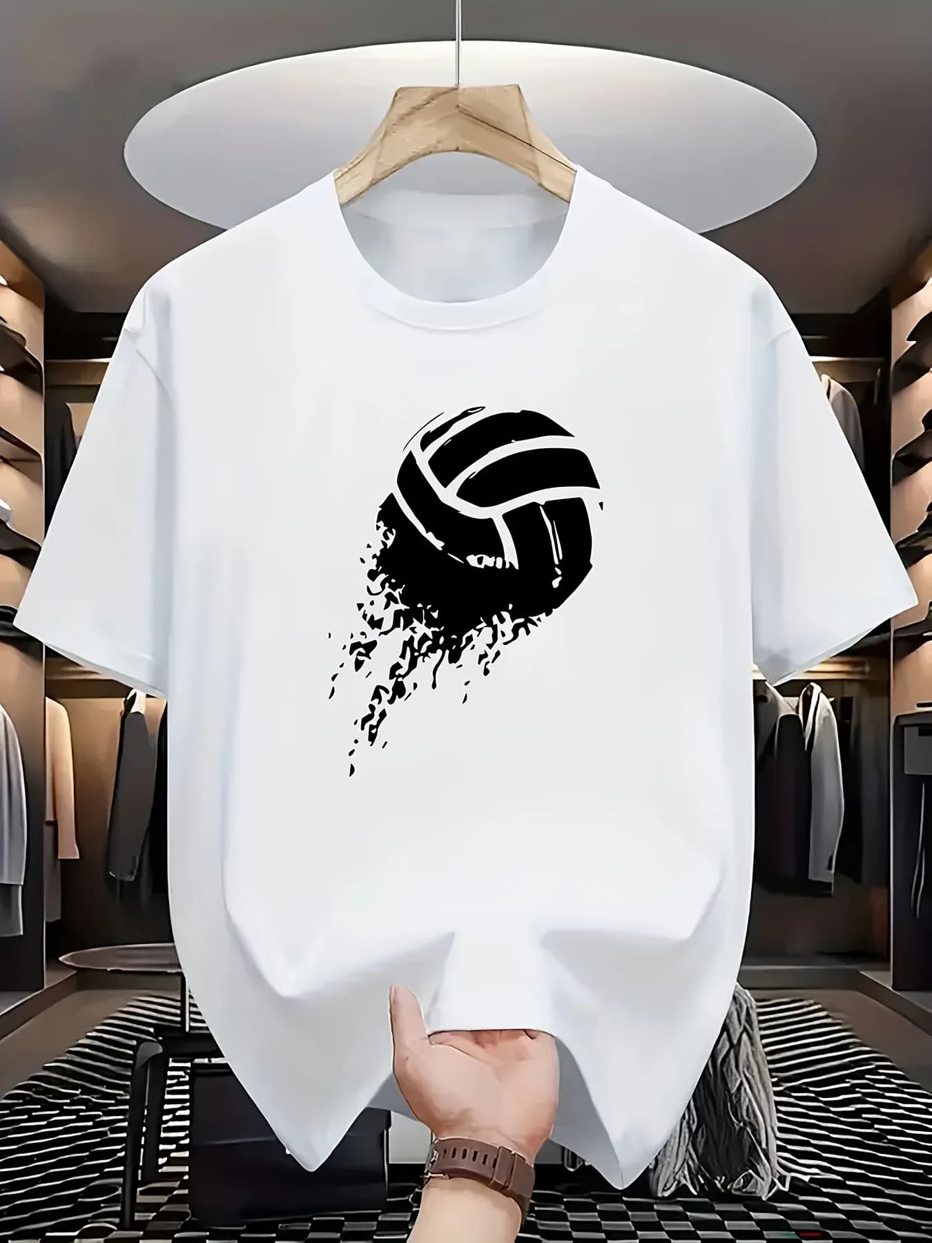 Men's t-shirt with graphics effect skewed by volleyball, breathable, crew neck, casual, summer