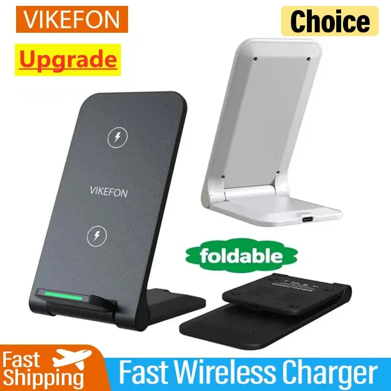 VIKEFON Supporto di Ricarica Wireless a Doppia Bobina per iPhone 16 15 14 Pro Max Samsung S23 S22, Stazione di Ricarica Rapida con Supporto per Telefono